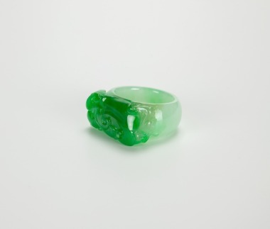 A Semi-Translucent Green Jadeite Ring.