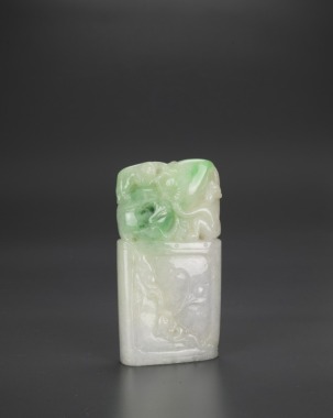 A Jadeite Carved &lsquo;Monkey And Peach&rsquo; Seal.