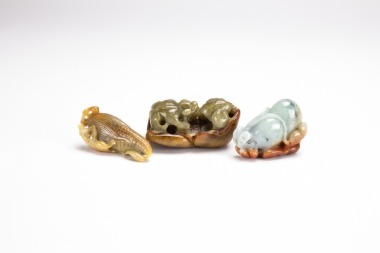 A Group Of Three Jadeite Carved Pendants.