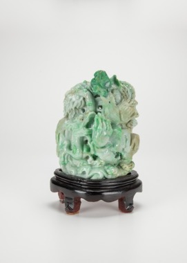 A Natural Jadeite Carved &lsquo;Dragon&rsquo; Statue With Woodstand