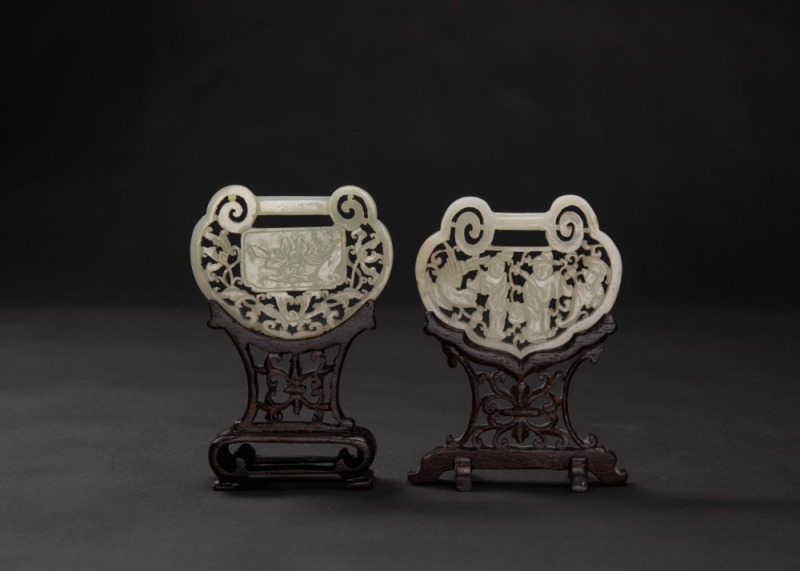 A Group Of Two White Jade Carved &lsquo; Longevity Lock&lsquo; Pendants