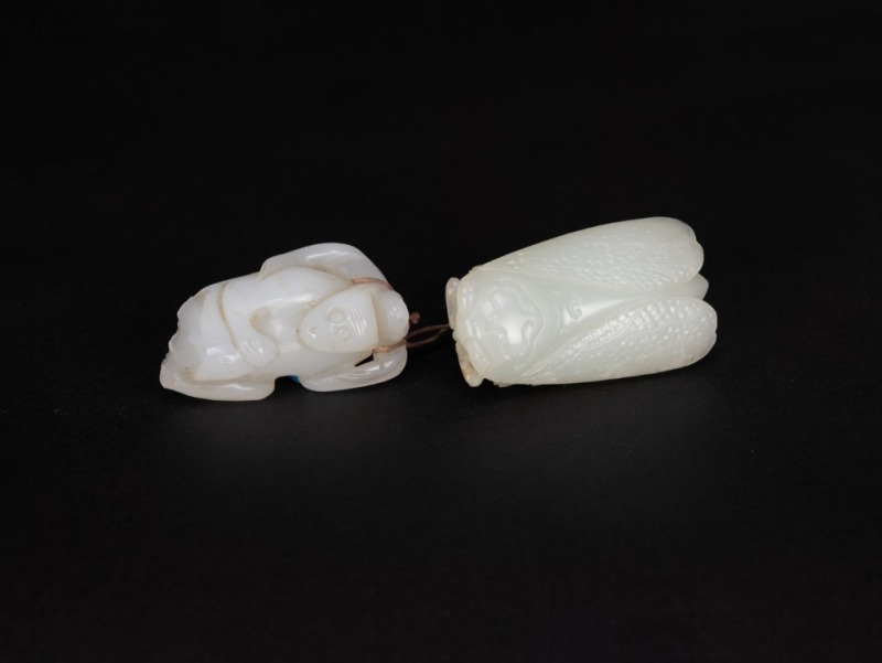 A Group Of Two White Jade Carved &lsquo;Monkey And Cicada&rsquo; Pendants
