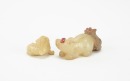 A Two Yellowish White Jade Carved &lsquo; Two Badger&rsquo; Eyes insert Gems Pendants - 2