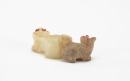 A Two Yellowish White Jade Carved &lsquo; Two Badger&rsquo; Eyes insert Gems Pendants - 3