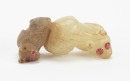 A Two Yellowish White Jade Carved &lsquo; Two Badger&rsquo; Eyes insert Gems Pendants - 5