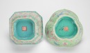 A Two Teal - Green Ground Famille - Glaze Fruit Basins - 6