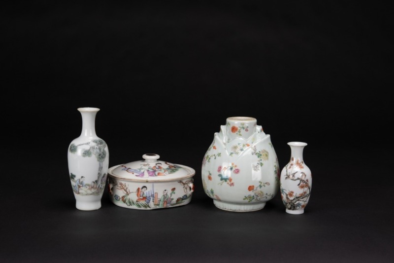Late Qing/Republic - A Group Of Three Famille - Glaze Vase And One Cover Bowl.