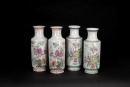 A Two Pair Of Famille - Glazed &lsquo;Birds And Flowers&rsquo; Vases.