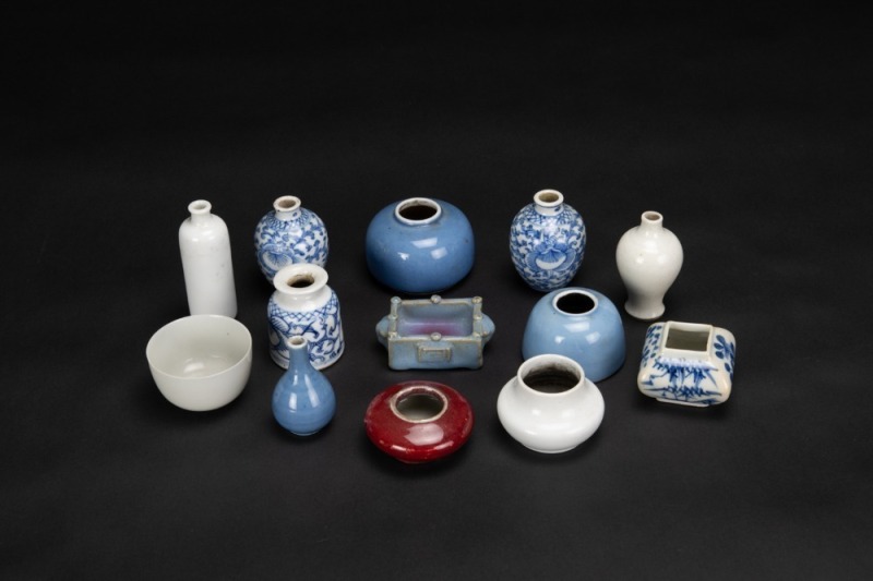 A Group Of Thirteen Small Porcelains Brush Washer and Vase.