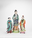 A Group Of Three Famille - Glazed Statues