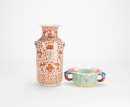 A Iron Red Glazed Vase And Famille Glazed Iron Red Cup