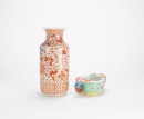 A Iron Red Glazed Vase And Famille Glazed Iron Red Cup - 2