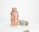A Iron Red Glazed Vase And Famille Glazed Iron Red Cup - 4