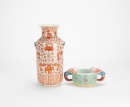 A Iron Red Glazed Vase And Famille Glazed Iron Red Cup - 5