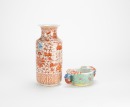 A Iron Red Glazed Vase And Famille Glazed Iron Red Cup - 6