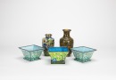 A Group Of Three Enamel Flower Pot And Two Vase