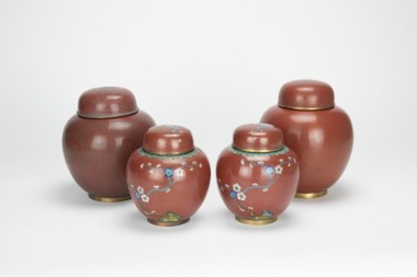 A Group Of Two Pair Cloisonne Enamel Jars And Covers