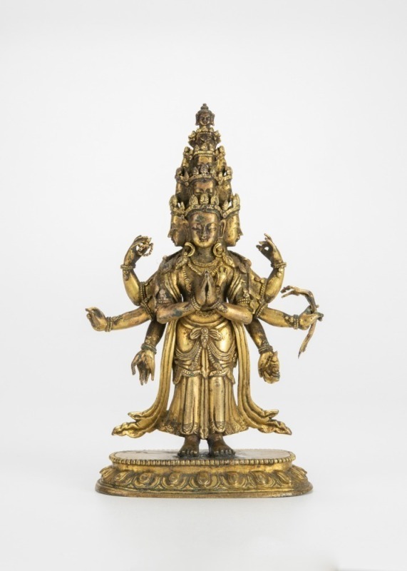 Tibeatan 18th Century - A Gilt - Bronze Figuer Of Eleven - Headed Eight Arm Avalokiteshvara