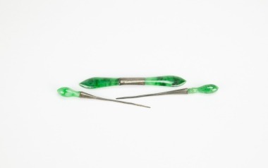 A Group Of Three Natural Green Jadeite Hairpins