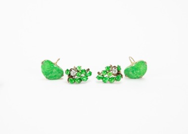 A Two Pairs Of Natural Jadeite Earring.