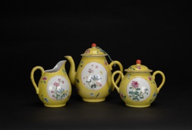 A Group Of Three Yellow Ground &lsquo;Flowers&rsquo; Tea Set,
