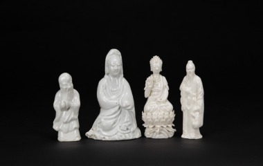 A Group Of Four Dehau White Glaze &lsquo;Buddha, Guanyin, Shou Xing Gong, Wang Xizhi&rsquo; Statues (4 Pcs)