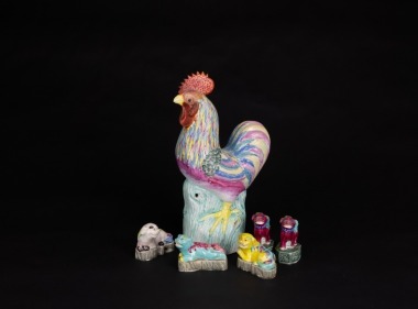 A Group Of SiX Famille Glazed Statue