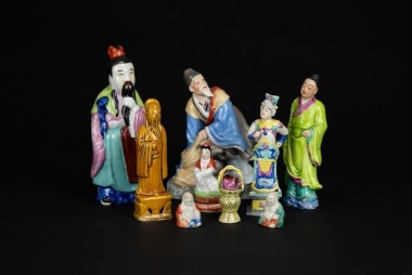 A G r o u p O f N i n e F a m i l l e Glazed &lsquo;Buddha,Quanyin, Figures&hellip;&rsquo; Statues