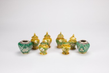 A Group Of Eight Famille Glazed Small Jars (8 Pcs)