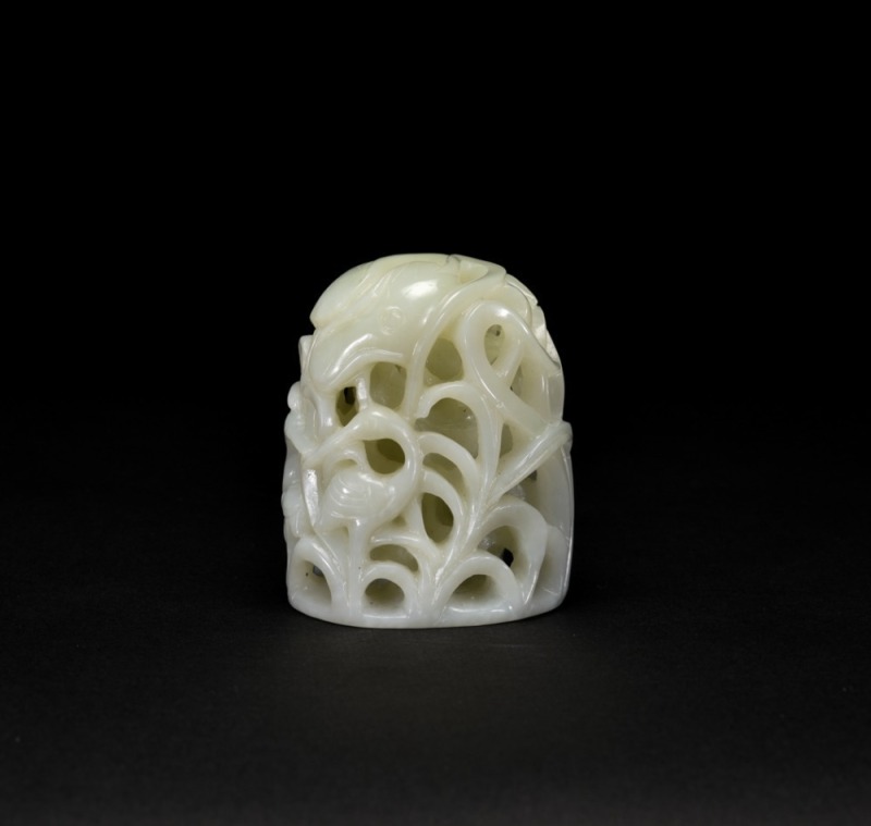 A White Jade Carved &lsquo;Deer, Egret, Lotus&rsquo;, Late Qing